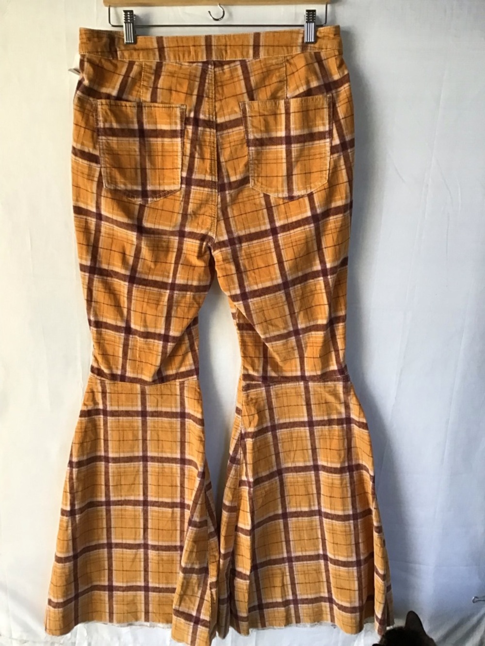 Free People women’s Yellow Plaid Wide Leg Flare Pants Size 32 Retro - Picture 14 of 15